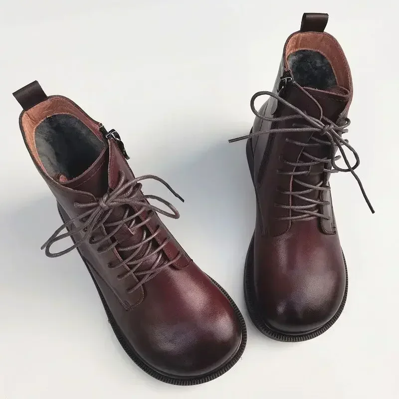 Wide Toe Real Wool Boots Winter 2024 Women Shoes with Long Noses Sheepskin Natural Leather Sheep Fur Short Boots Snow Boots
