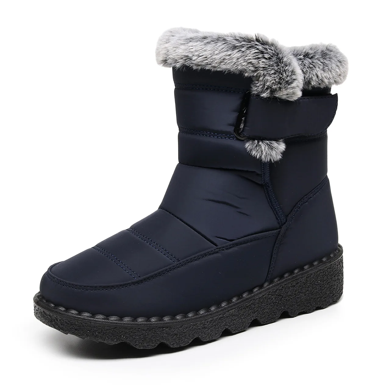 Damen-Winterstiefel bis zur Wadenmitte, wasserdicht, mit Kunstfell gefüttert, mit Klettverschluss, rutschfest, dicke Sohle, warme Outdoor-Stiefel für kaltes Wetter. – Detail 8
