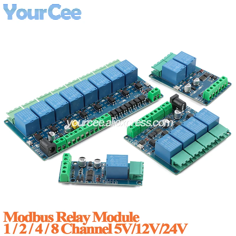 Modbus RTU 1 2 4 8 Channel Way relay module 5V 12V 24V Switching Switch Input/output RS485/TTL Communication