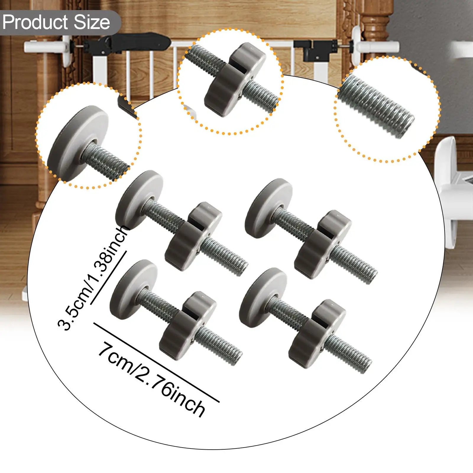 4pcs Baby Gate Threaded Spindle Rods Stair Gate Fittings Versatile Use Steel Bolt Parts for Stair Railing Pet Barrier Indoor