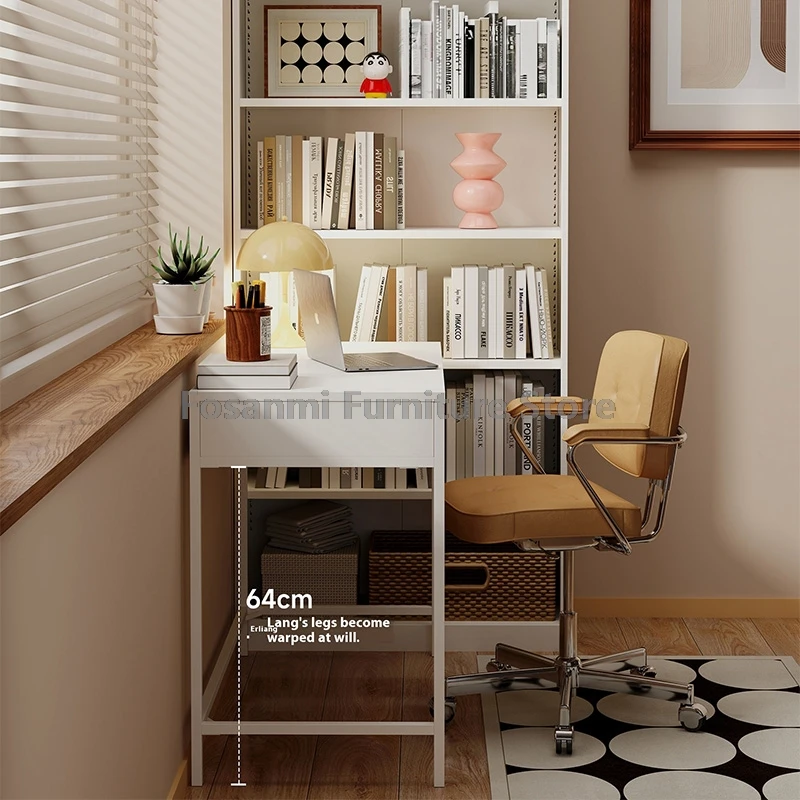 Minimalistischer Computertisch mit weißem Metallrahmen, Eisen, Arbeitszimmer, Gaming, platzsparender Tisch für Schlafzimmer, kompakte Büroschreibtische mit Stauraum