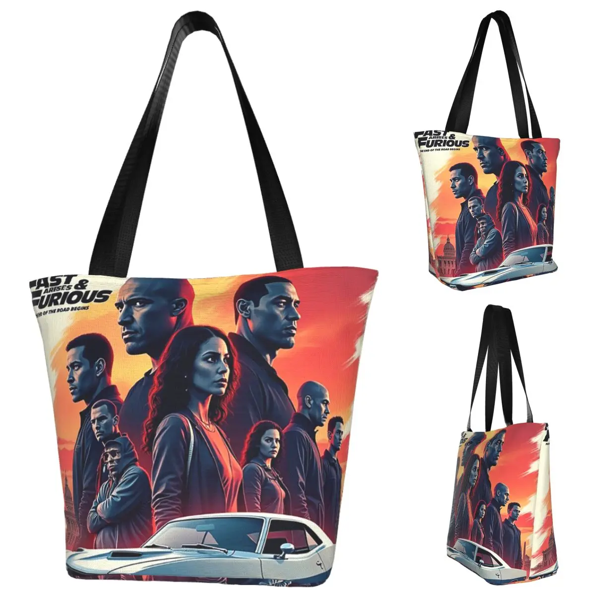 

Fast And Furious Movie Shopping Tote Bag Canvas Large Capacity Shoulder Bags Shopper Grocery Handbag for Women