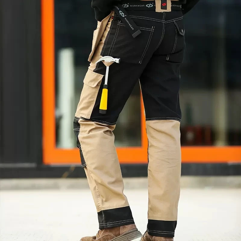 Pantaloni da lavoro in cotone da uomo abbigliamento da lavoro Multi tasche pantaloni Cargo pantaloni da lavoro da uomo con ginocchiere pantaloni da elettricista da lavoro