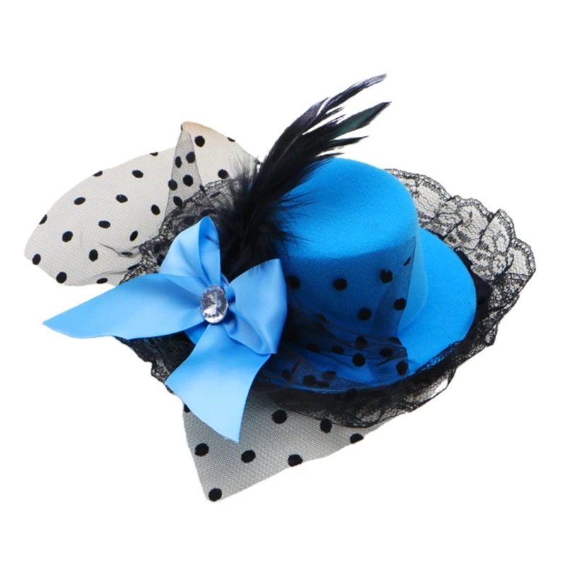 New Style Frauen Bogen Haars pangen Spitze Feder Mini Zylinder Phantasie Fascinator Party – Detail 1