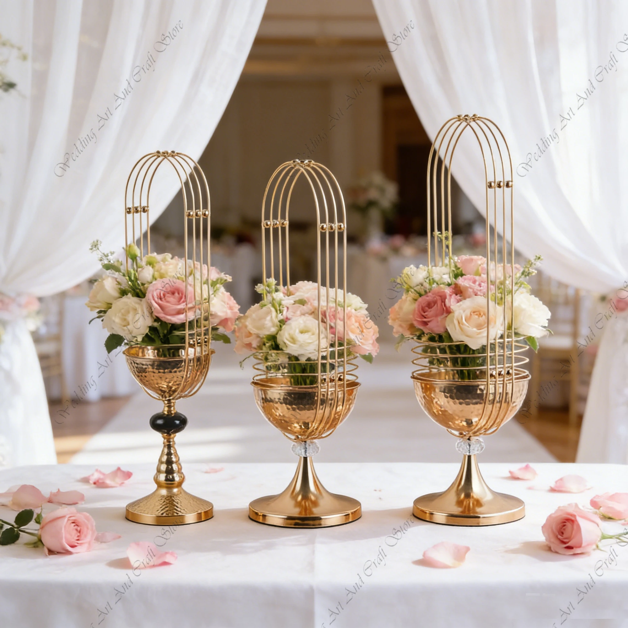 

10pcs f30 61-69cm Wedding Props Gold Fruit Bowl Wrought Iron Flower Centerpiece Candies Bowl for Wedding Main Table ivy659