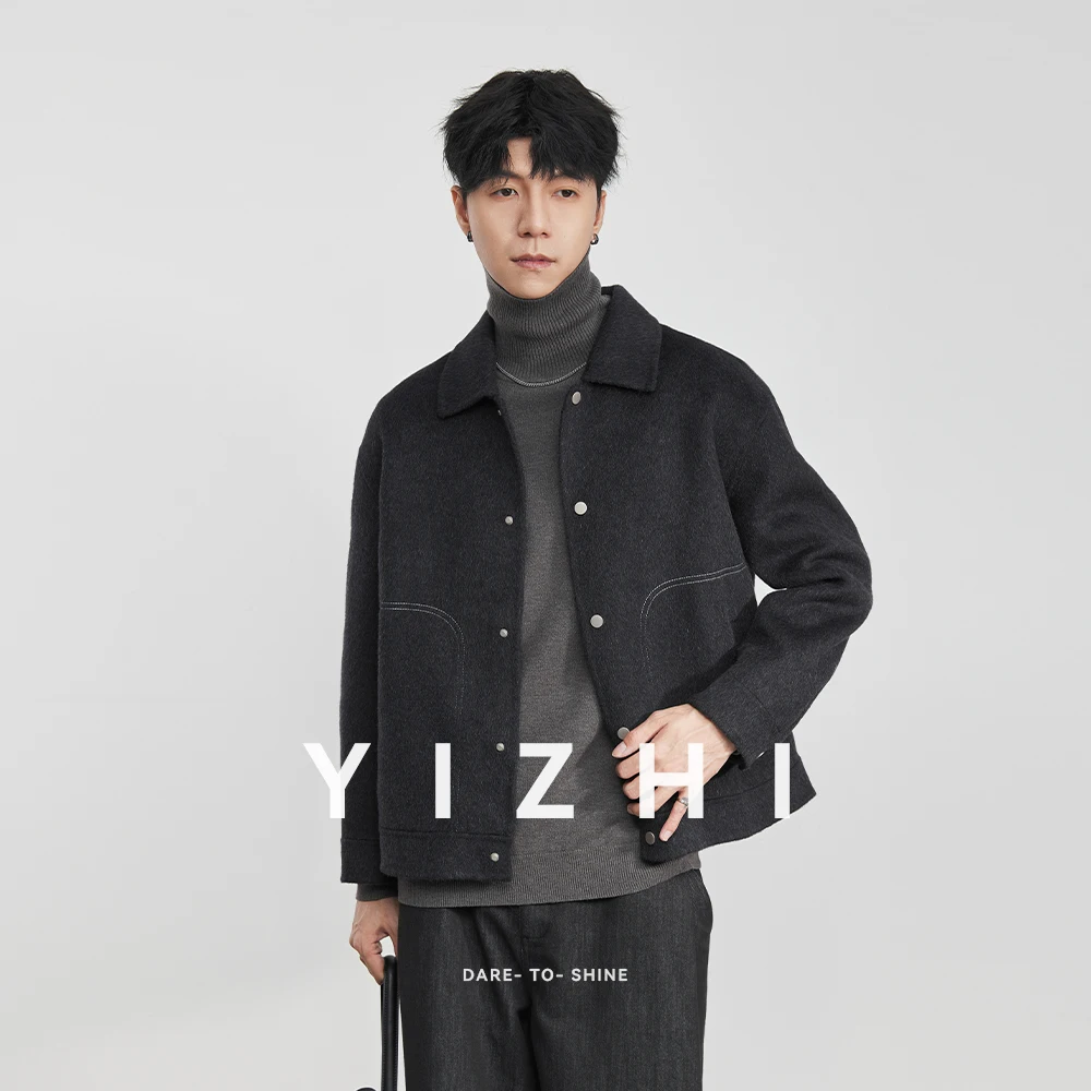 

Fashion Men's Topstitched Lapel Wool Jacket 2025 Winter New Trend Loose Casual Wool Coat Jacket