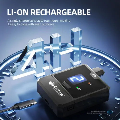 Imagen 2 del producto Debra UHF IEM Sistema de monitorización intrauditiva inalámbrico Audio-Mini UHF recargable para música Monitoreo de audio Transmisión en vivo