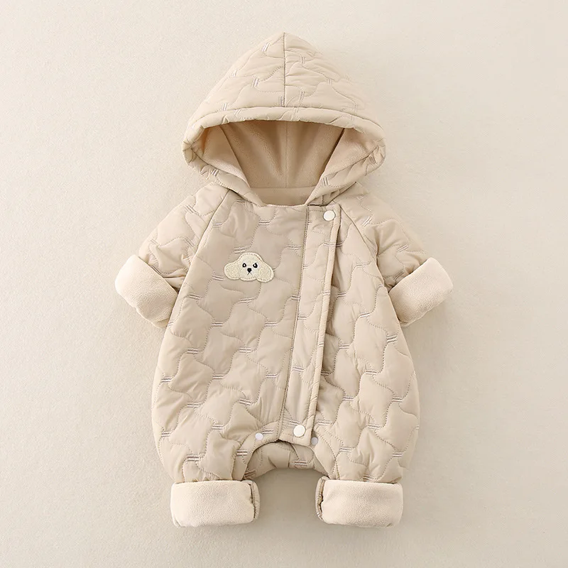 MILANCEL Autumn Winter Baby Clothes Newborn Thick Jumpsuit 0-2Y Boys Fleece Lining Warm Romper Toddler Girls Cute Hooded Outwear