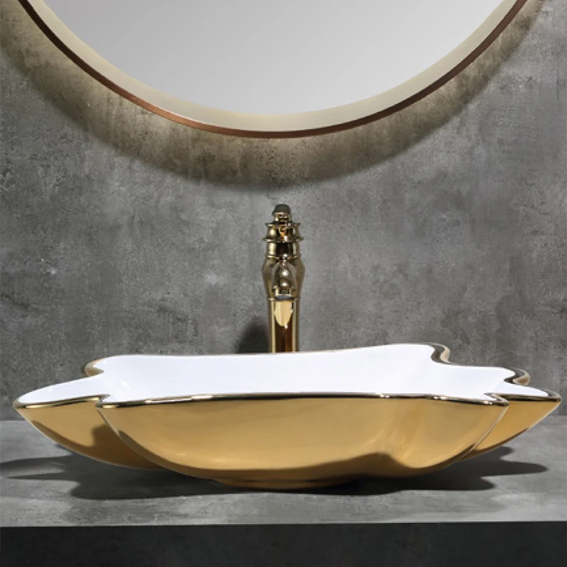 

European irregular counter basin, golden wash basin, American retro household small apartment bathroom wash basin