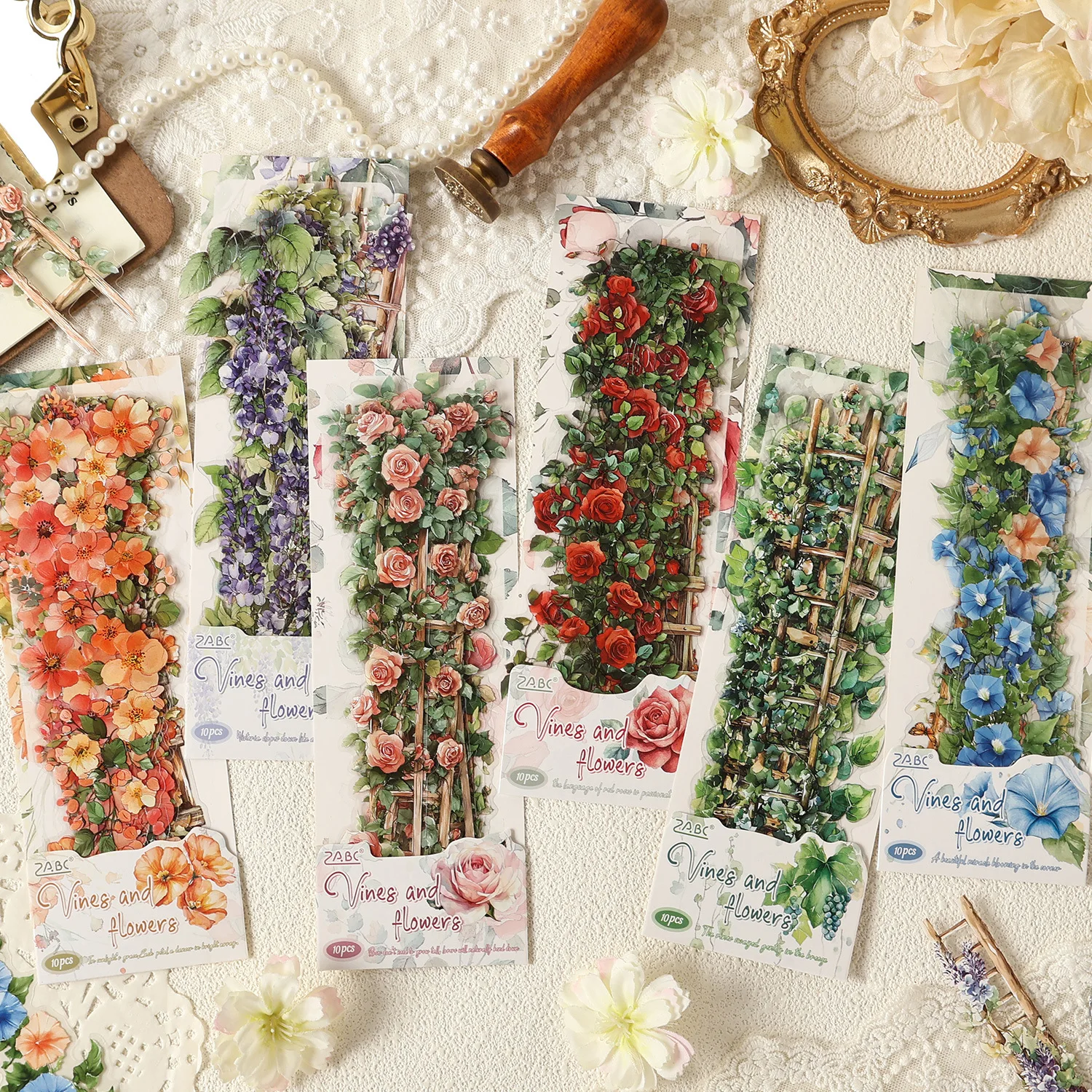 0-Sheet Long Floral Sticker Set, Charming Flower Designs, Ideal for Scrapbooking & Card Making image 3