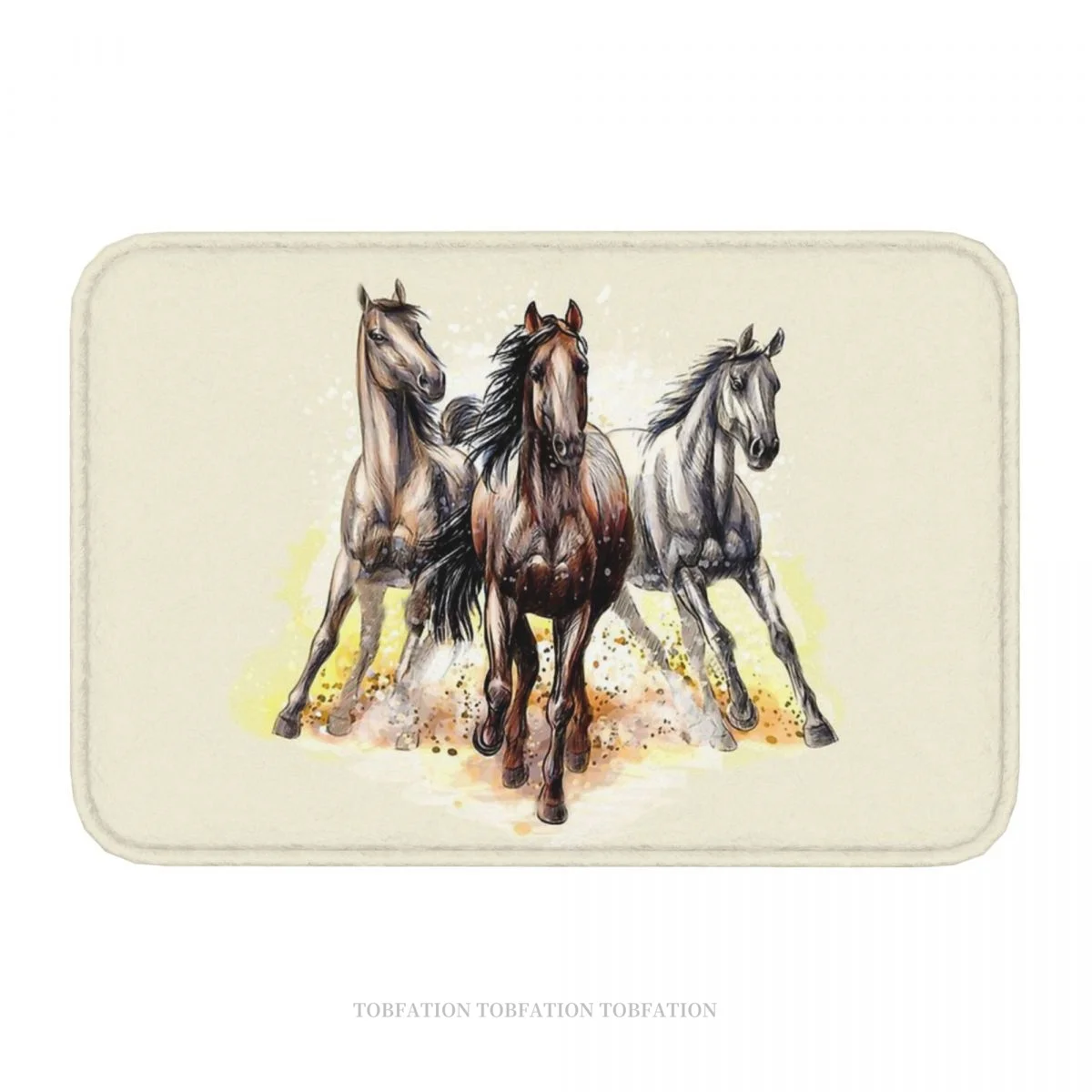 Galloping Horse Run Quickly Bathroom Mat Three Doormat Flannel Carpet Entrance Door Rug Home Decoration