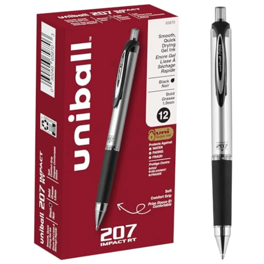 

uniball 207 Impact Retractable Gel Pens, Bold Point 1.0mm,Black, 12 Pack