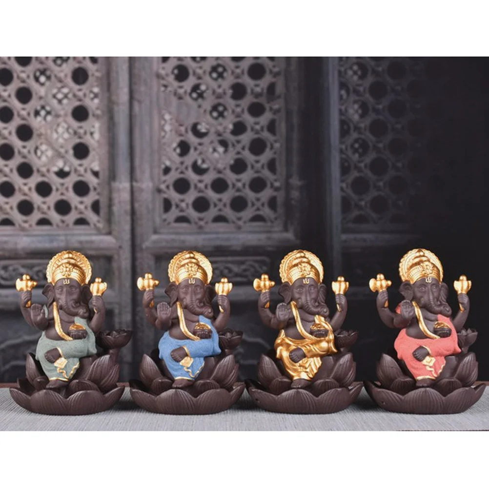 

Ceramic Backflow Incense Holder Elephant God Statue Purple Clay Material Handcrafted Aromatic Burner for Living Room Bedroom