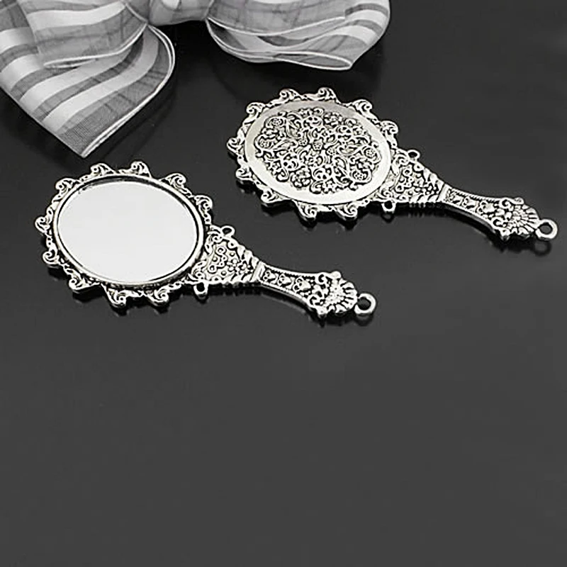 2PCS Oval and Round Zinc Alloy Antique Bronze Style Glass Mirror Charms Pendants Diy Jewelry Findings Accessories Wholesale