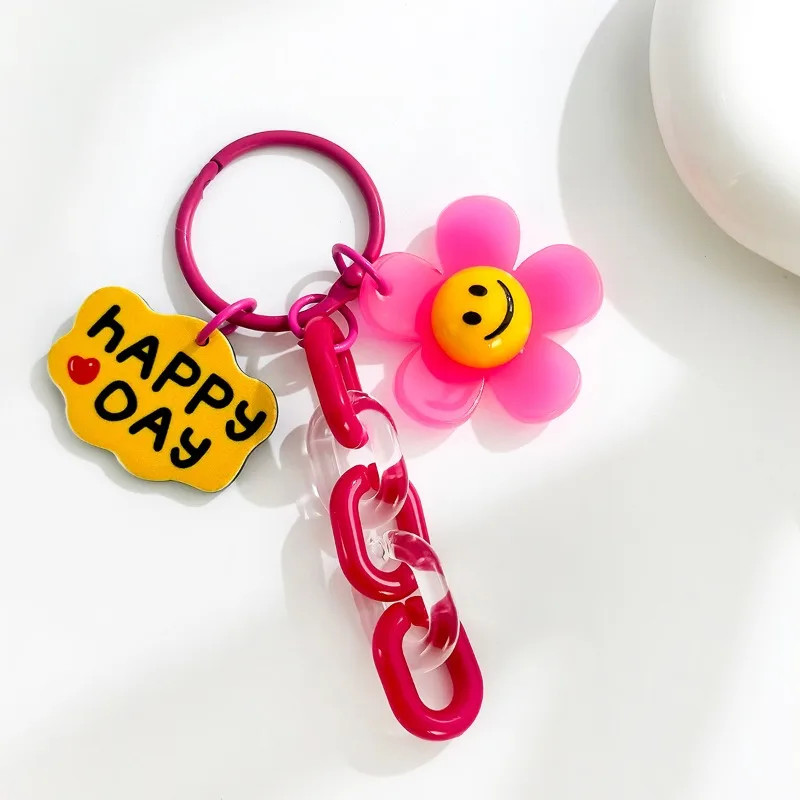

Colorful Acrylic Flower Keychain "Happy" Design Cute Red Happy Vibes Charm Bag Accessories Jewelry Gift For Women