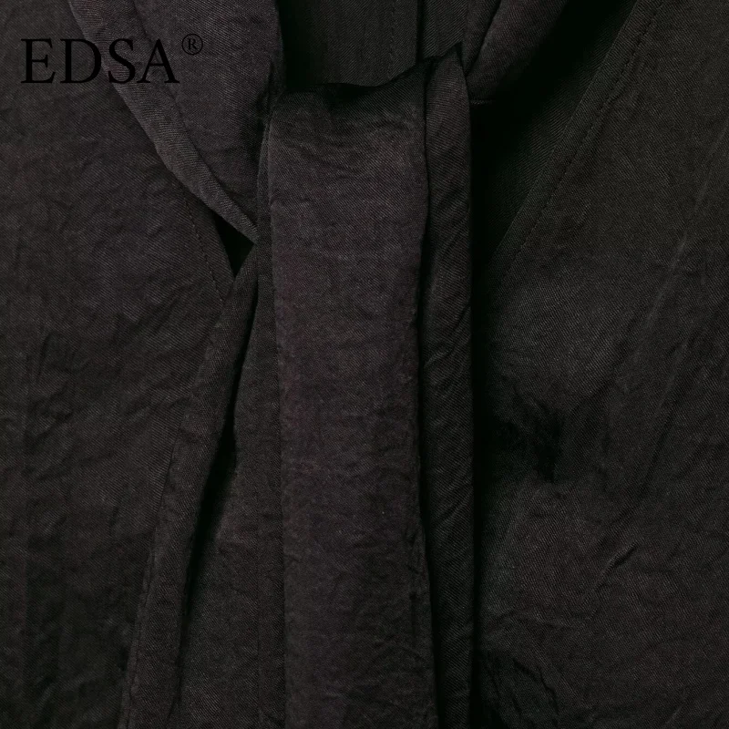 EDSA Women Coffee Scarf Collar Shirt with Bow Long Sleeves for Female Blouse Summer Autumn Tops