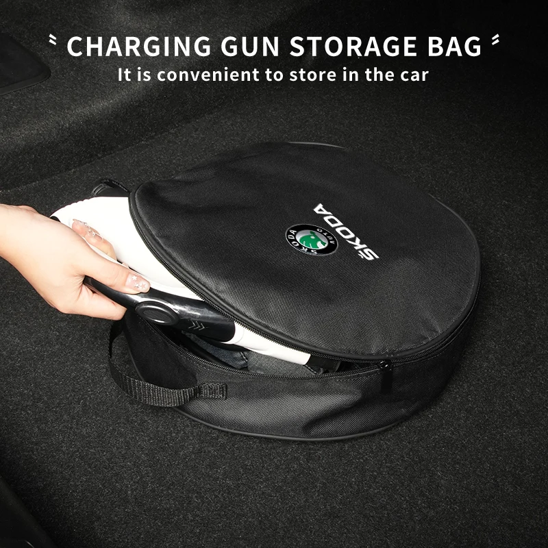 Car Charging Gun Storage Bag Trunk Cable Tools Pouch Accessories For Skoda Superb Rapid Octavia Kodiaq Fabia Derivative Karoq Ka view 4