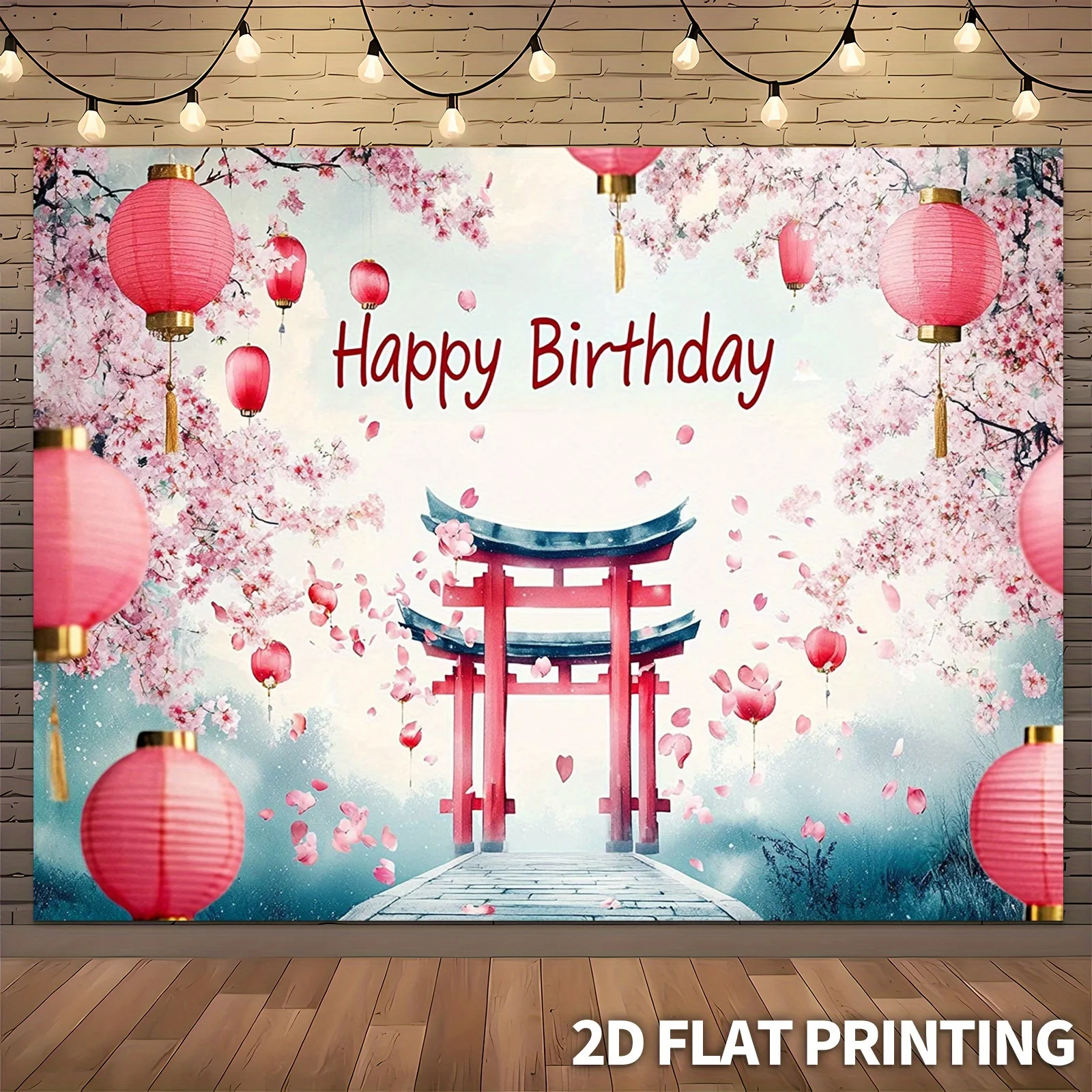 Japanese Cherry Blossom Tapestry Sakura Torii Gate Red Lanterns Spring Flowers Asian Zen Garden Birthday Party Photo Backdrop