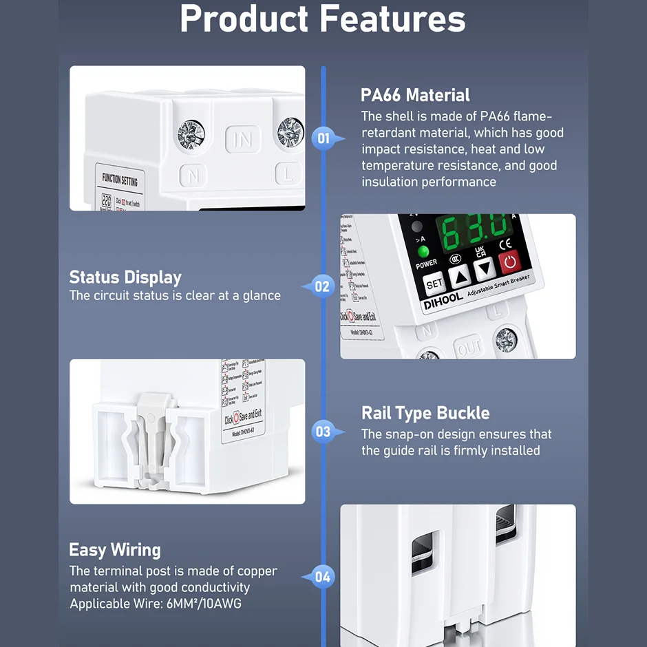 Adjustable Voltage Current Protector 110/220V 80-300V Universal  Single Phase AC DC Protection 1~63a Self resetting