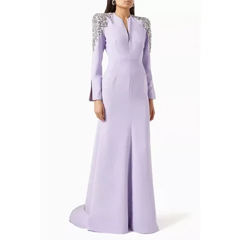 Abiti da ballo eleganti personalizzati a maniche lunghe a sirena con perline e cristalli Abiti da festa Abiti da sera lunghi fino al pavimento per speciali