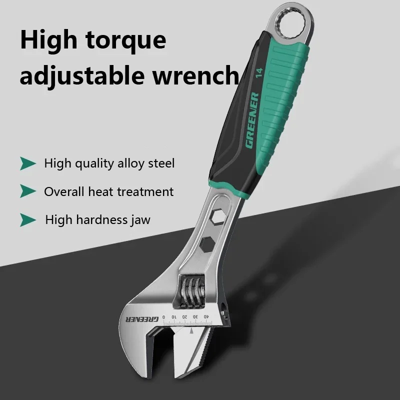 GREENER Large Opening Adjustable Spanner Open End Wrench Adjustable Angle Slide Wrench 8-10-12-15 Inch Household Tools