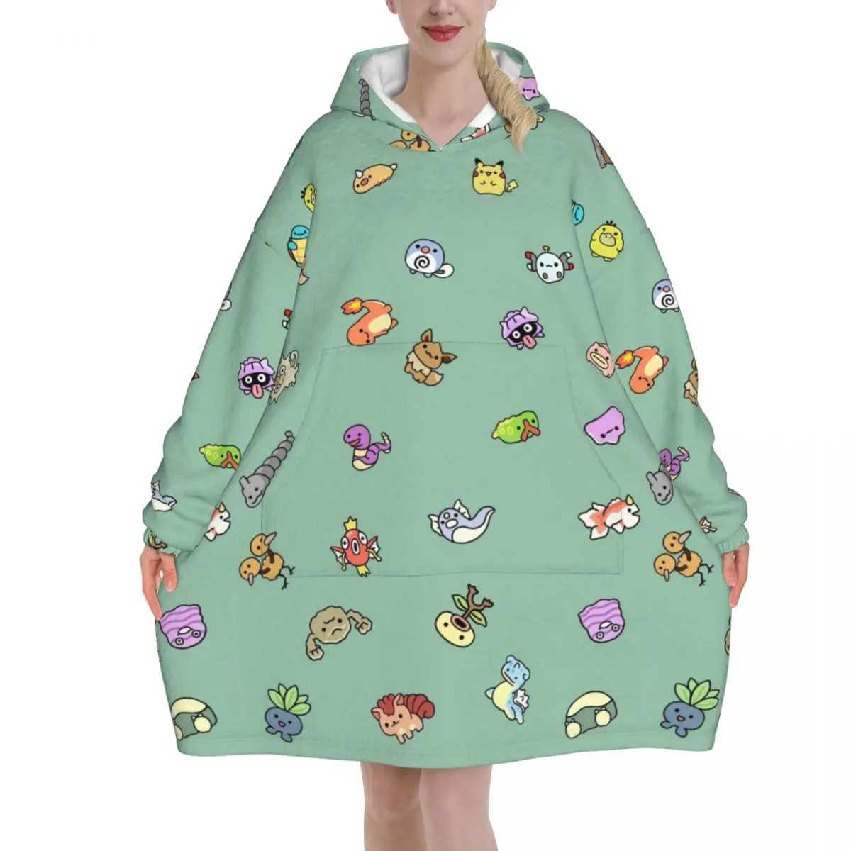 

Pokemoned Pikachus Blanket Hoodie Oversized Wearable Sweatshirt Blanket Warm Gifts for Women Girls Girlfriend