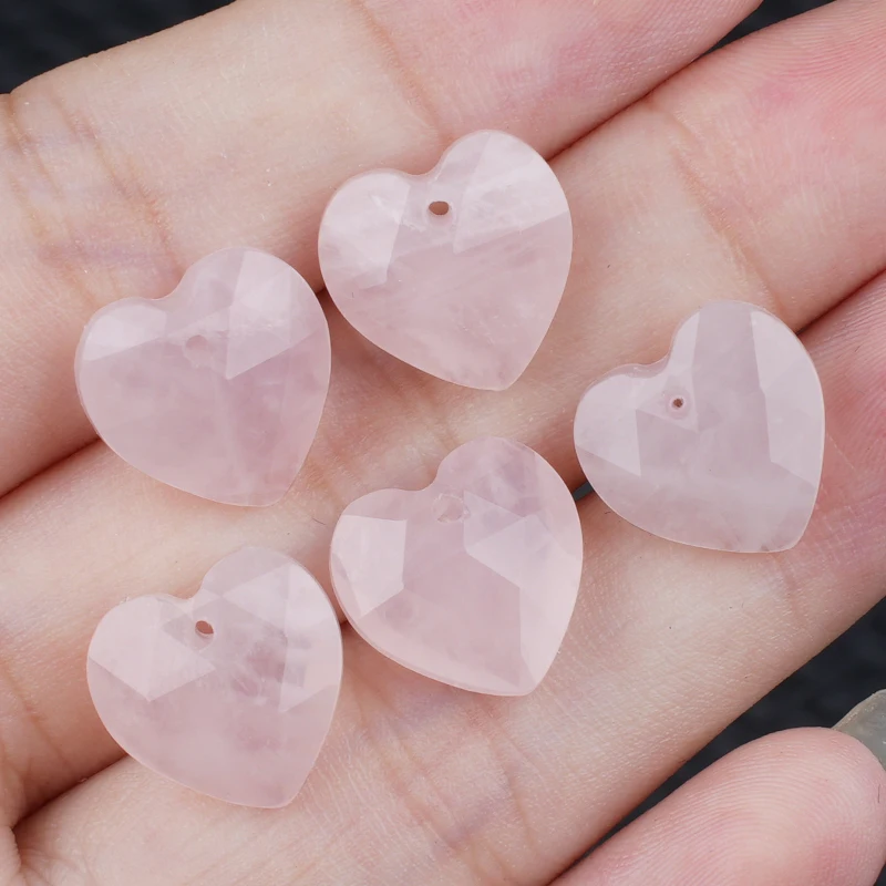 المبهر 13 مللي متر روز كوارتز الأوجه القلب حجر الخرز 5 قطعة كريستال سحر ل الحب صنع المجوهرات الأوجه قلادة الأحجار الكريمة #3