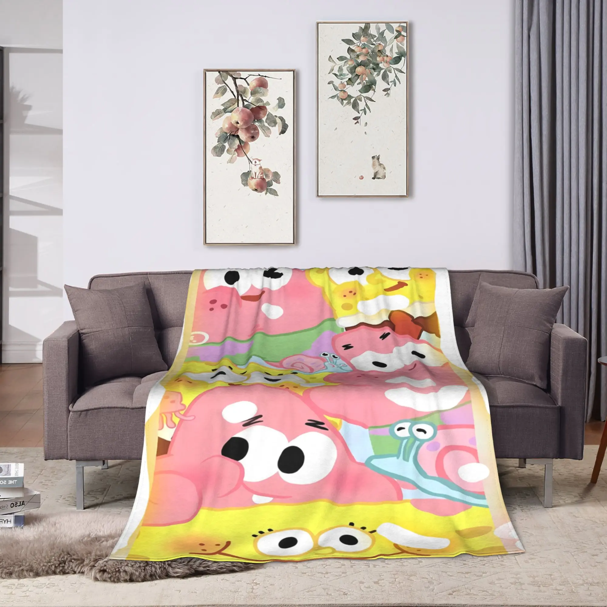 SpongeBobs Pink Patrick Collage Tile Plush Blanket Girls Boys  Flannel Throw Blanket For Couch Bed Warm Bedspread Birthday Gift
