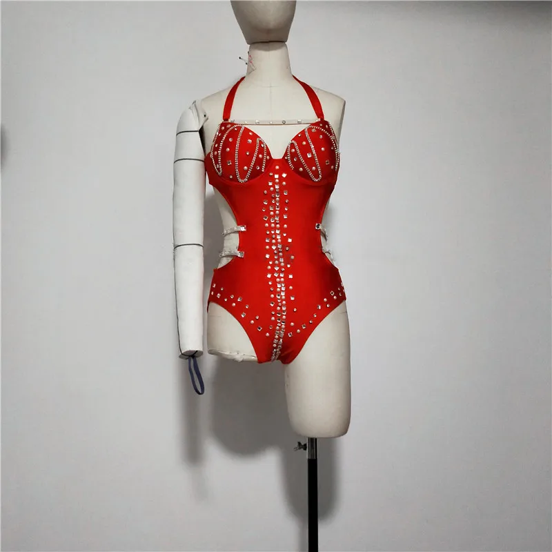 Bar Nightclub Sexy Pole Dancing Costume Backless Bandage Crystals Bodysuit Rave Outfits DJ Gogo Performance Stage Wear Leotard