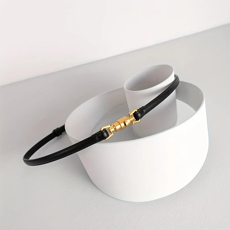 

Модный узкий ремень для женщин — тонкие поясные ремни из натуральной кожи, регулируемые без отверстий с золотой пряжкой, ретро-ремень для платья