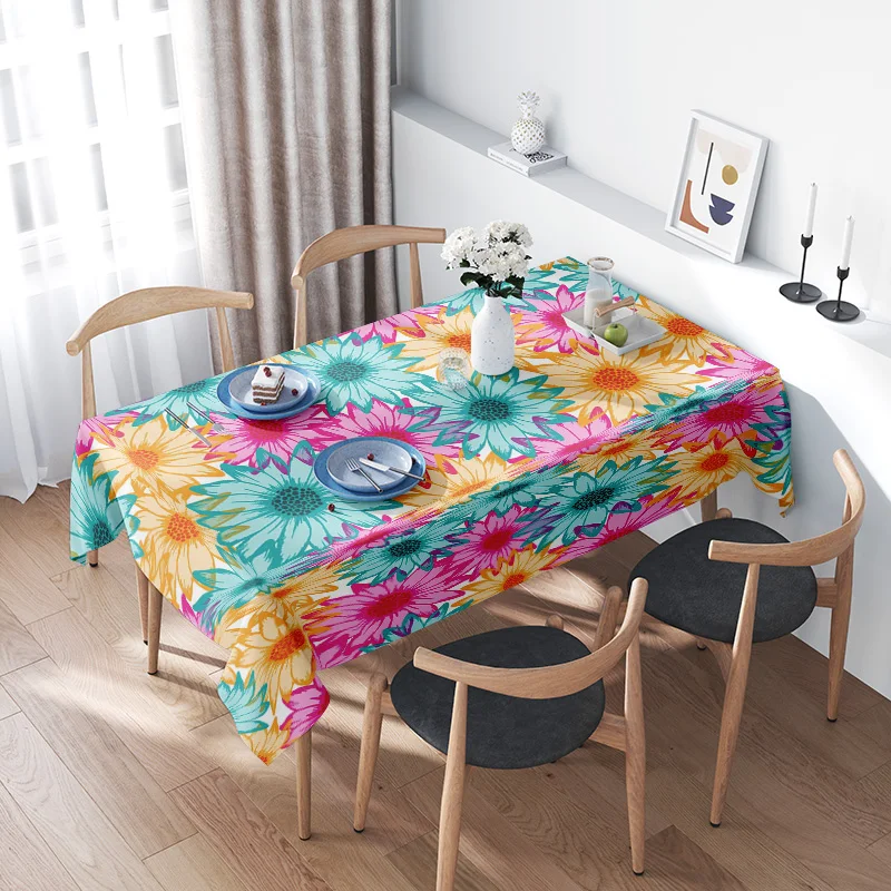 Bright Sunflower Tablecloth Floral Print Non-Slip Dining Room Decoration Home Decor Customizable Size Option Include Hemmed