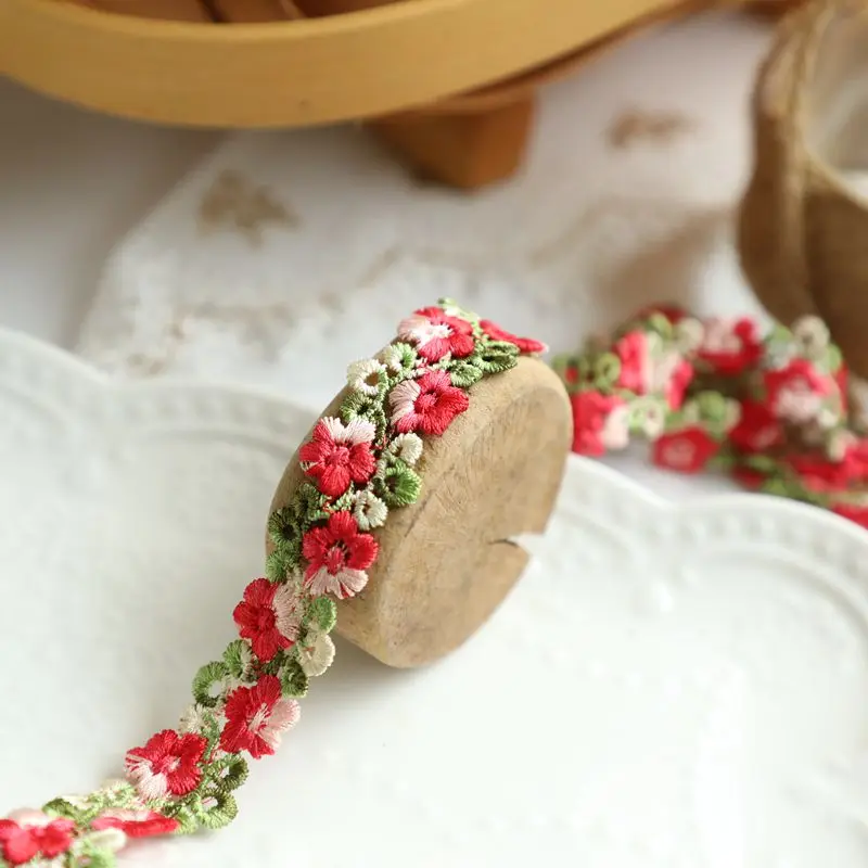 1Yard Embroidered Flower Lace Trim Wedding Dress Ribbons Fabric Trim DIY Craft 2CM Wide