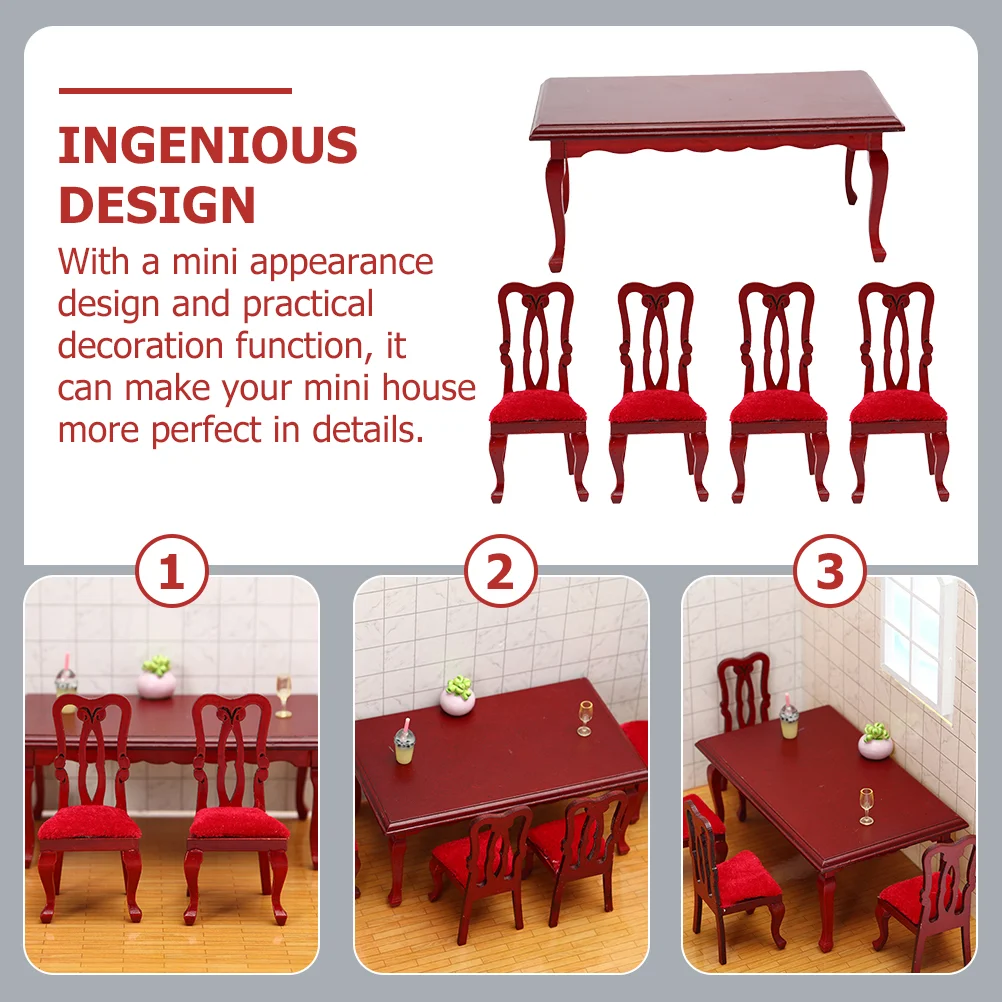 Tiny House Vintage Dining Chair Set Miniature Accessories Table Chairs Furniture Toy Model Red Child