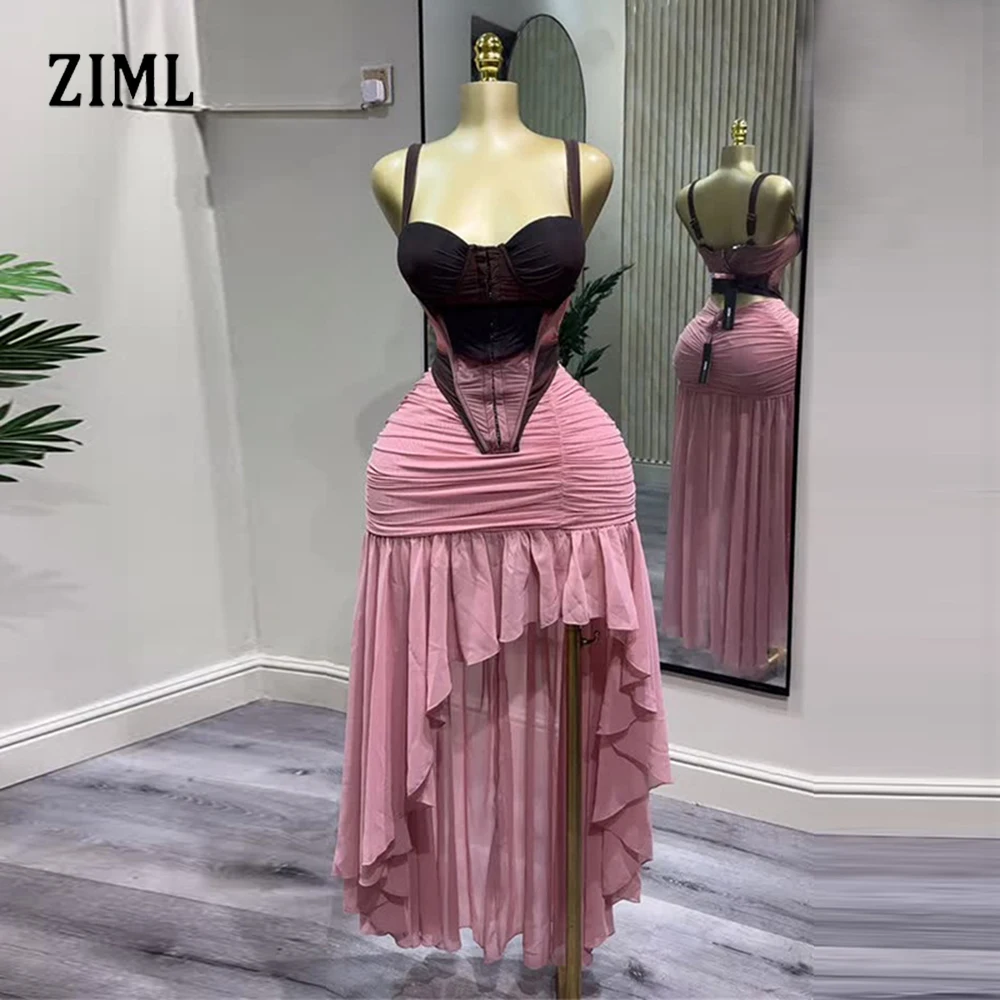 

ZIML Elegant Chic Set for Women Square Collar Sleeveless Vest High Waist Spliced Folds Irregular Hem Skirts Sweet Set Female New