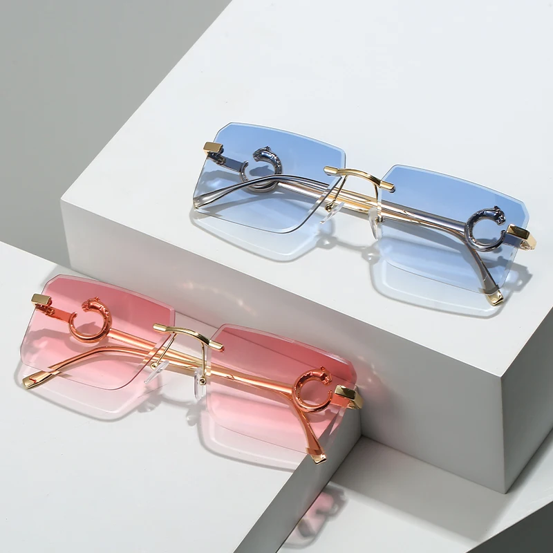 التدرج المعادن مربع النظارات الشمسية النساء الرجال بدون شفة الفاخرة ظلال الترفيه اليومي نظارات شمسية سيدة رجل UV400 نظارات واقية