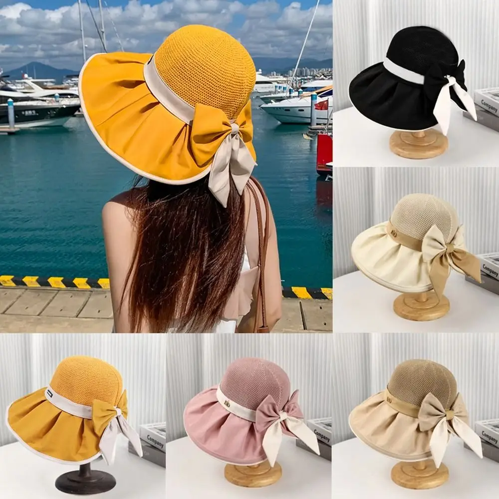 

Straw Sun Hat New Bow Ribbons UV Protection Beach Hat Portable Wide Brim Straw Cap Women
