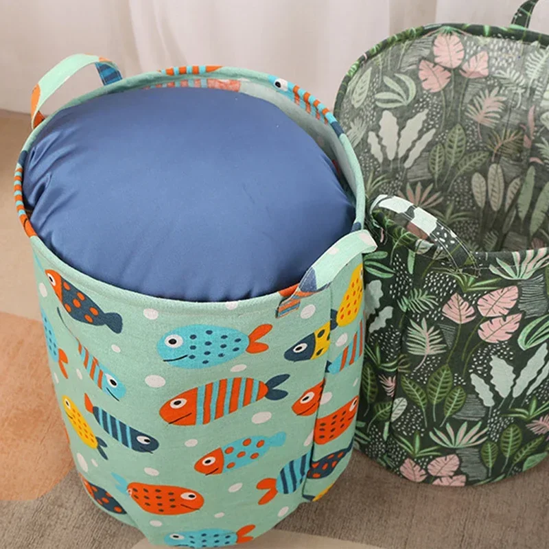 Foldable Laundry Basket Dirty Clothes Basket Home Accessories Cotton and Linen Bedroom Household Use Storage Bag Portable Garden