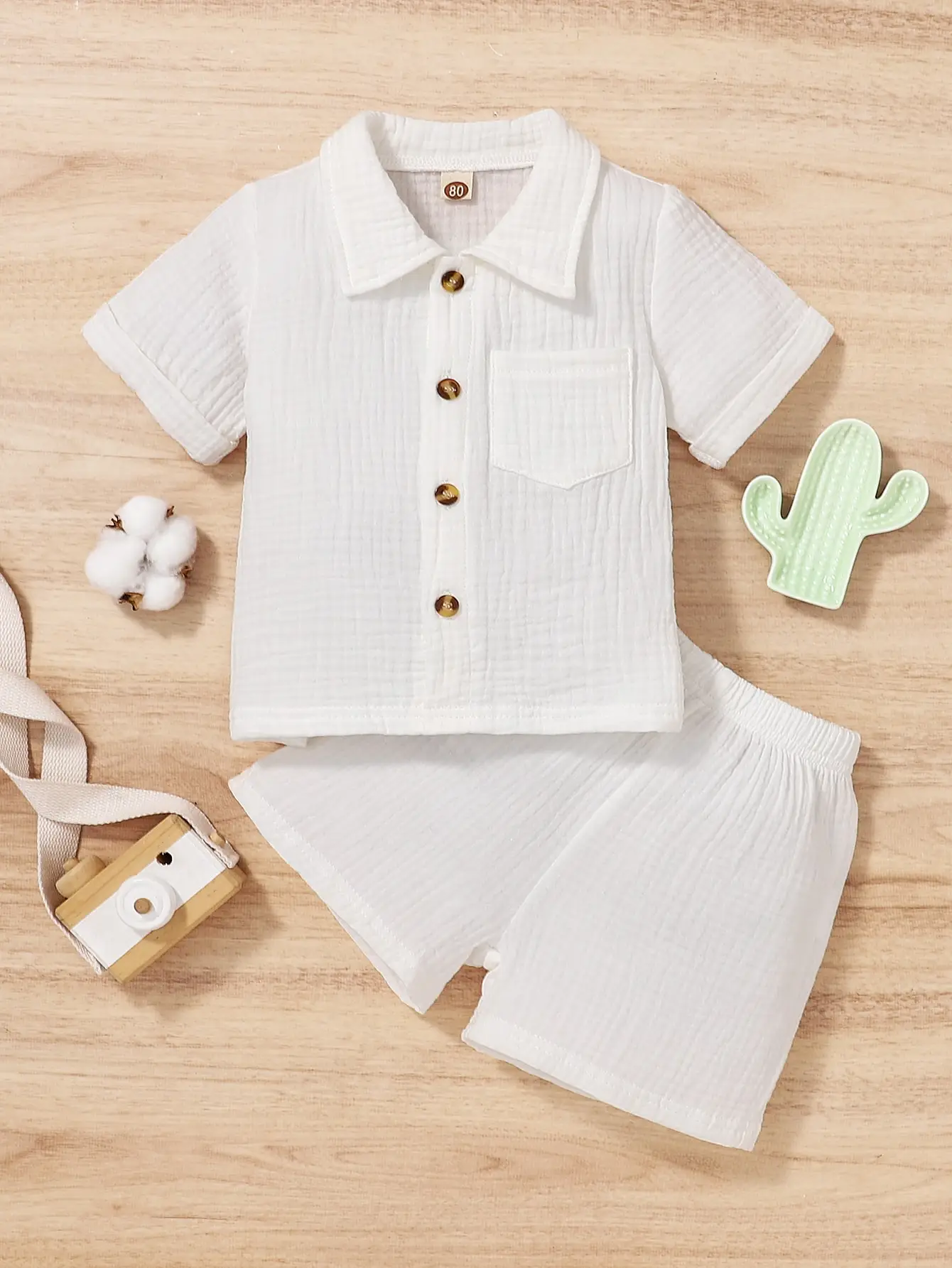 2-Piece Baby Boy Summer Cute Sports Comfortable Breathable Solid Color Casual Shirt Fashion Cotton Shorts Baby Girl Set