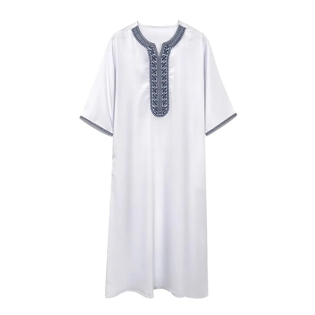 2025 ใหม่มุสลิมกลางแขนปักสไตล์ชาติพันธุ์โมร็อกโกผู้ชาย Robe กระเป๋าด้านข้าง Abaya Ramadan ดูไบหรูหราอิสลาม Elegant