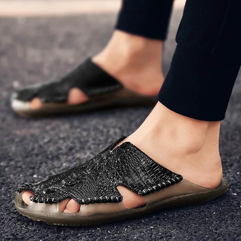 2024 Cross-border Summer New Large Size Casual Slippers Outdoor Men Soft Sole Slippers Crocodile Pattern Men Sandals