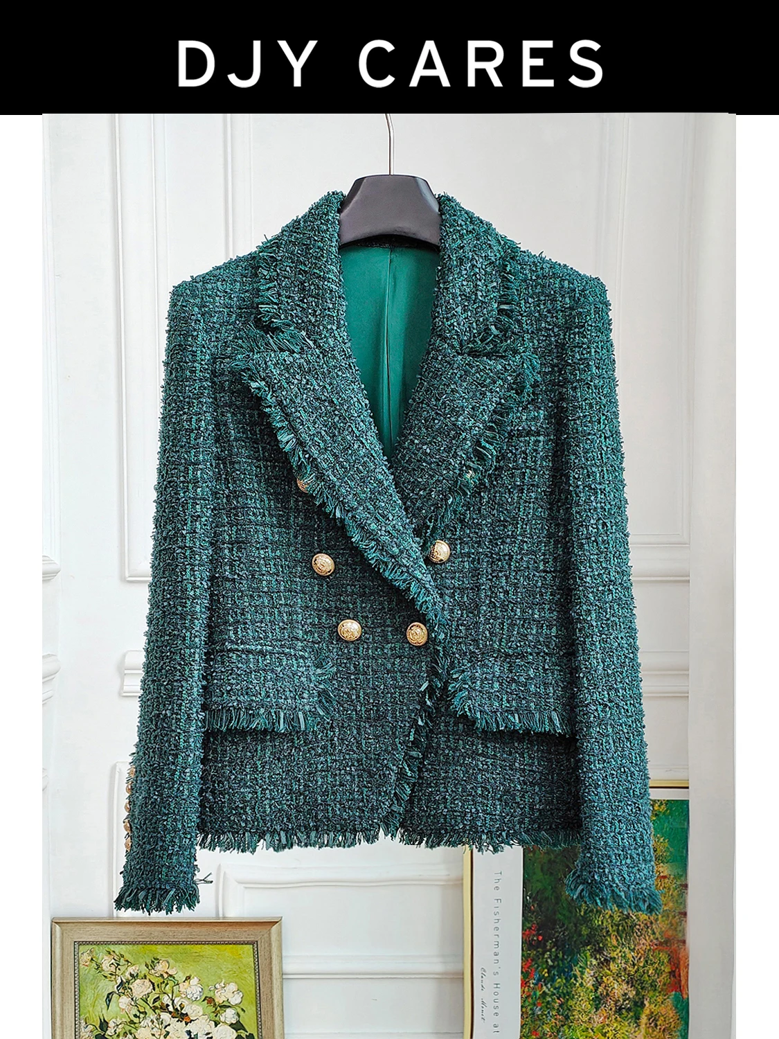 

New Coarse tweed high-end customized butterfly floral yarn suit jacket double breasted big size