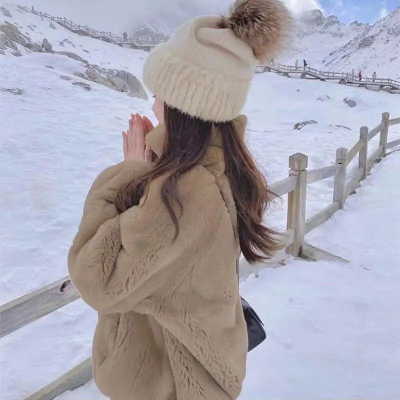Hot 202 Winter New Women Design Double Sided Velvet Coat Retro Sweet Cute Soft Comfort Thick Velvet Fashion Elegant Fur Coat