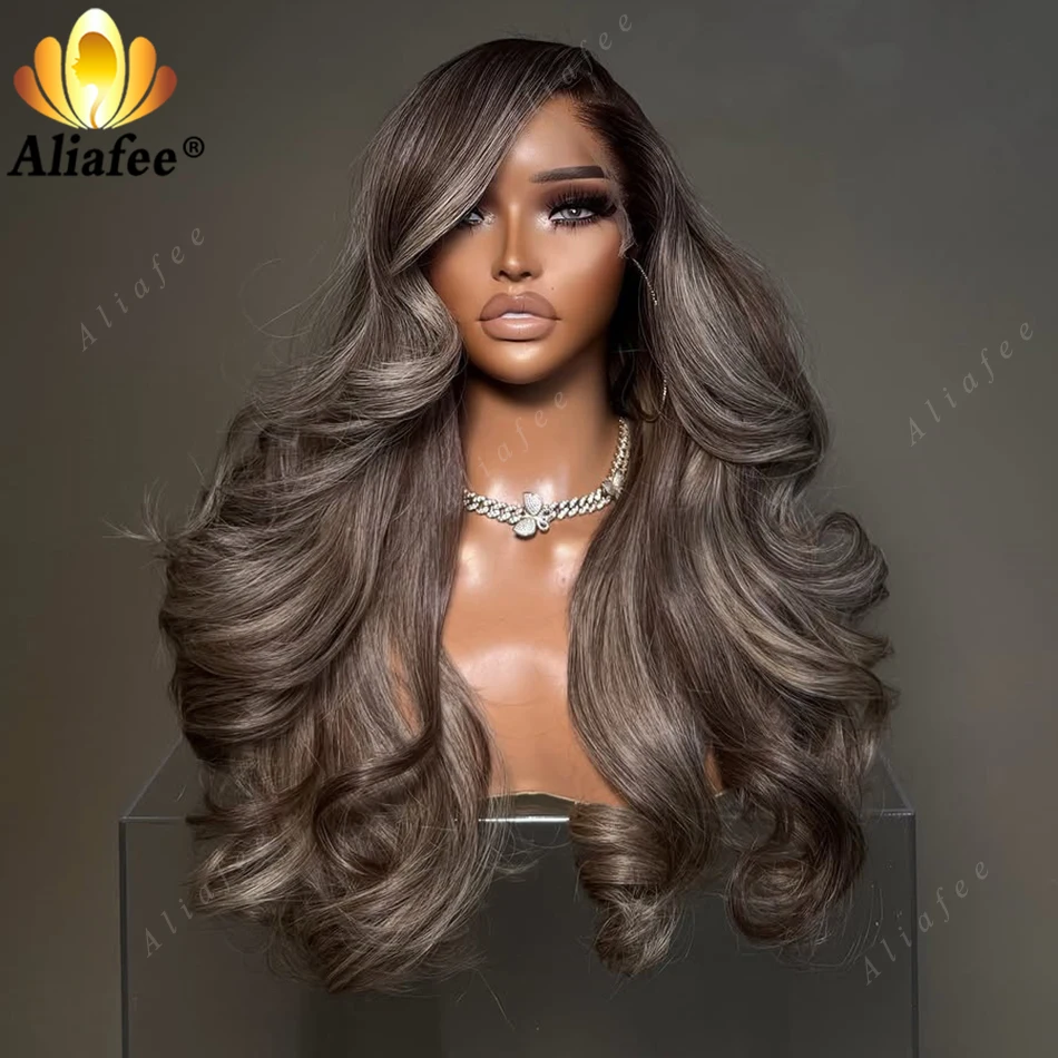 Balayage Drawstring Highlight Blonde Natural Wave Wigs Human Hair 13x6 Ombre Highlight Color Pre Styled Popular Colored Wigs
