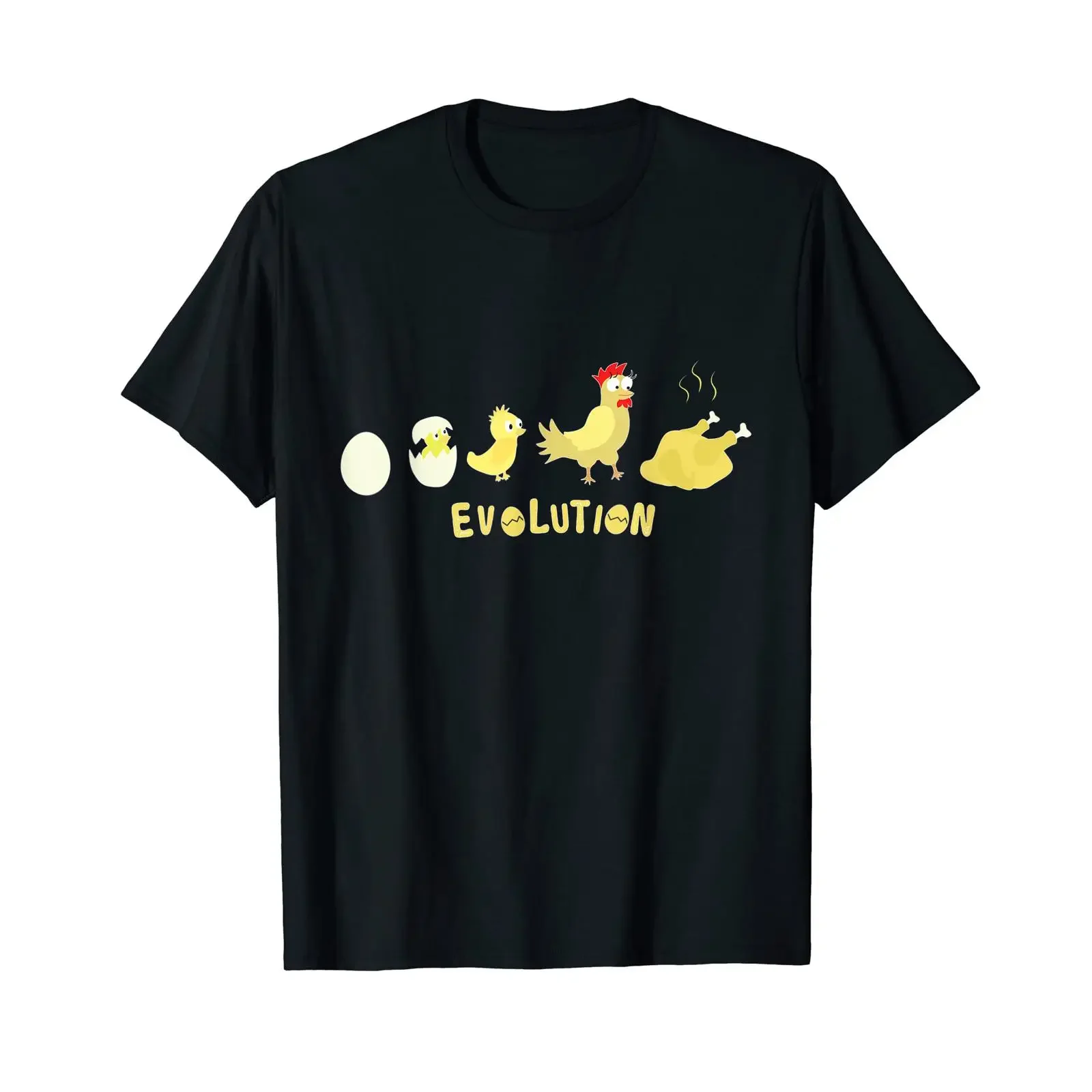 T-shirt Evolution Egg Chicken Roast S noir vintage délavé respirant unisexe confortable décontracté streetwear homme polyvalent