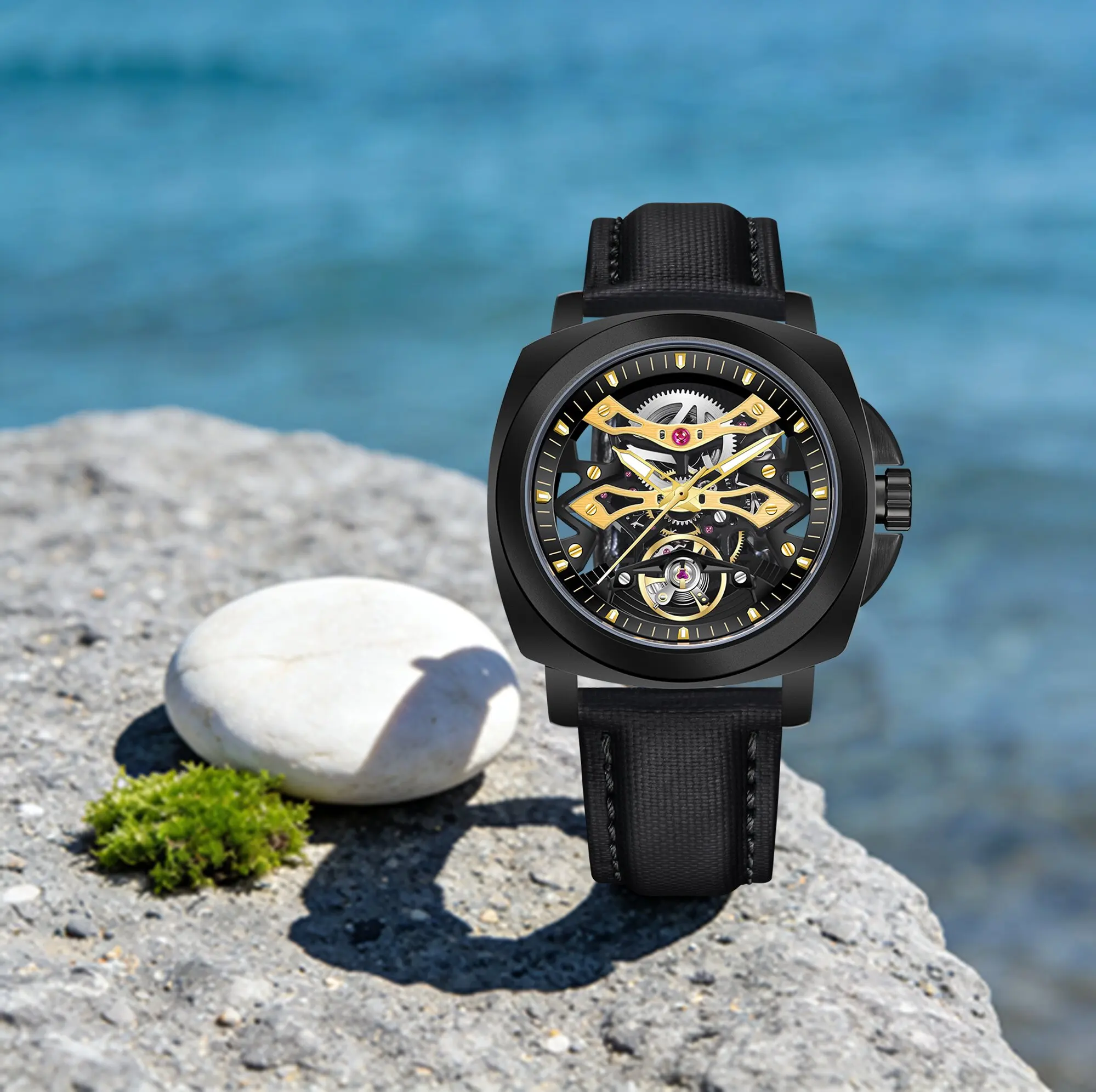 

PAGANI DESIGN Men Luxury Automatic Mechanical Watch Is Elegant With Noble Style Blue Gemstone Mirror Hollow Dial Luminous Design