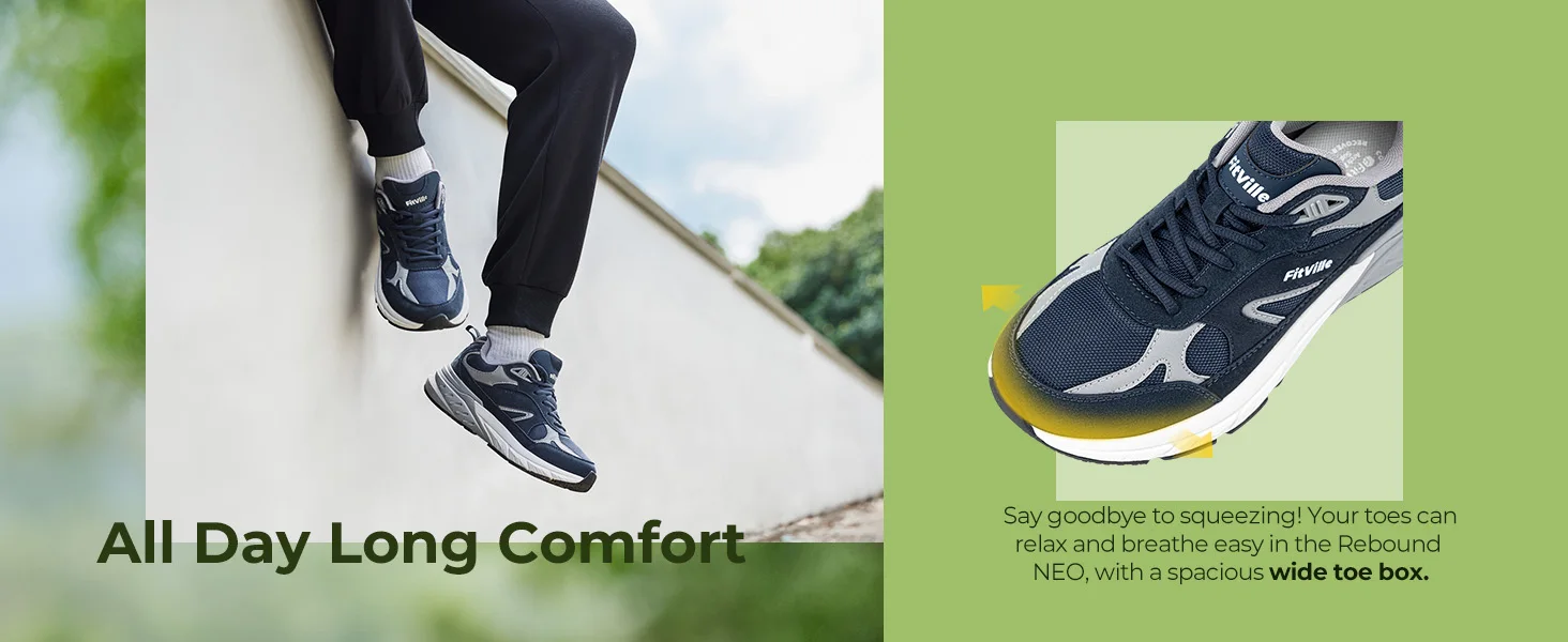 Fitville Walkingschuhe Extra Breite Casual Herren-Sneaker mit Gewölbestütze Sportschuhe für Männer zur Linderung von Plantarfasziitis – Detail 7