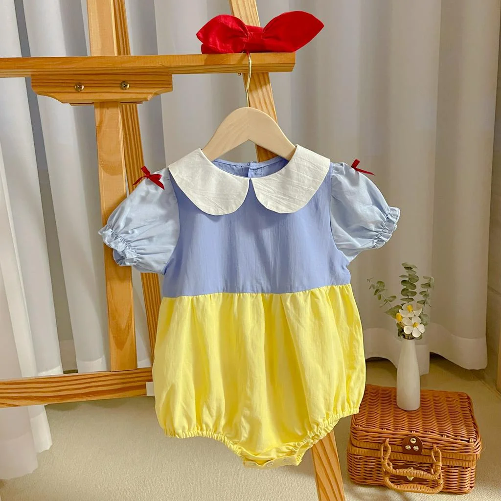 Newborn Baby Girl Romper Onesies and Bowknot Headband Set Princess Doll Collar Bodysuit One Piece Baju Bayi