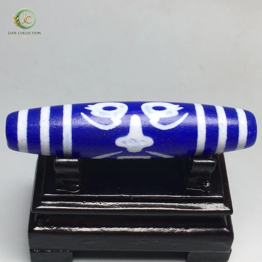Rare Tibetan Blue Old Agate Dzi Zakir Hussain Bead Amulet 58mm S0618