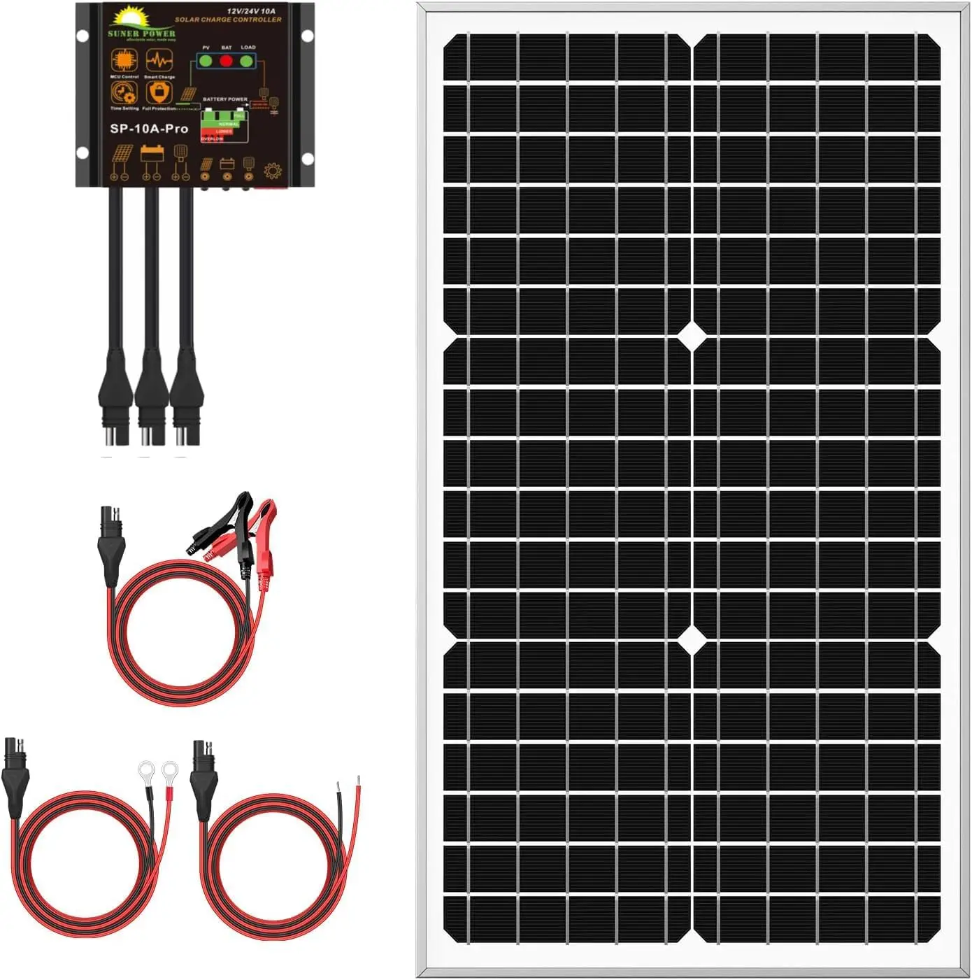 12V Solar Panel Kit 30W, High Efficiency 30 Watt Solar Panel + Waterproof 10A Charge Controller, Solar Battery Trickle Charger