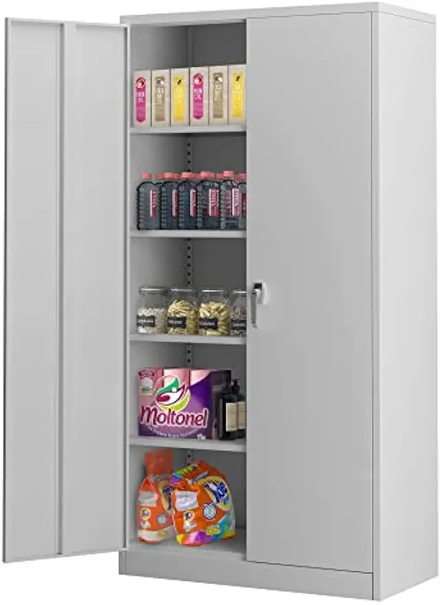 Metal Storage Cabinet with Lock, Steel Storage Cabinets with Door and Shelves, 72'' Tall Storage Cabinet for Office,Home,Garage